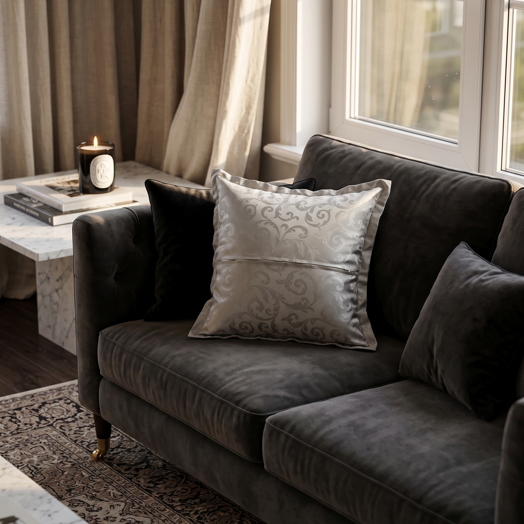 Cuscino Lusso Grigio Jacquard: Home Decor per Arredo Salotto