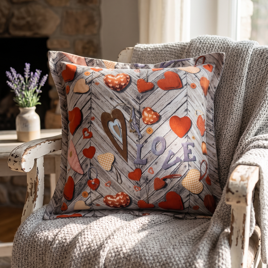 Cuscino Design Country Chic con Cuori | Dettagli di Stile per la Casa
