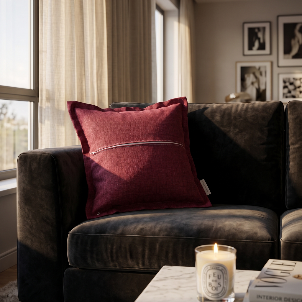 Cuscino Bordeaux in Cotone : Lusso e Design per il tuo Salotto