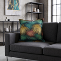 Cuscino Moderno di Lusso con Foglie Oro e Teal per Salotto