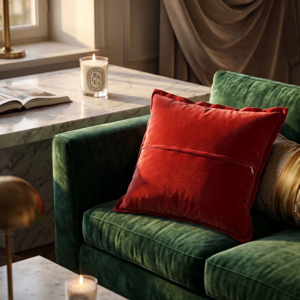 Cuscino in Velluto Rosso Luxury: Home Decor di Design Elegante