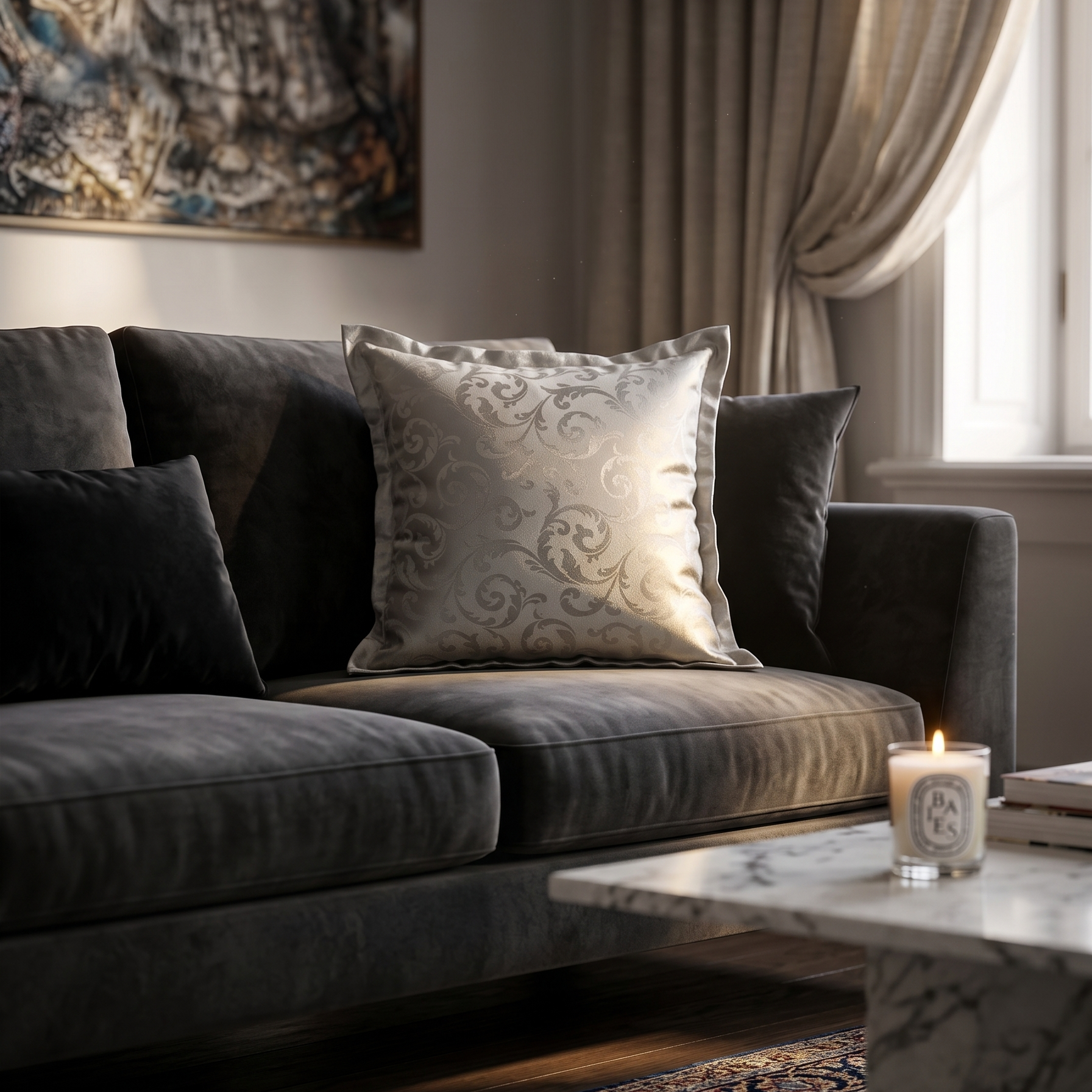 Cuscino Lusso Grigio Jacquard: Home Decor per Arredo Salotto