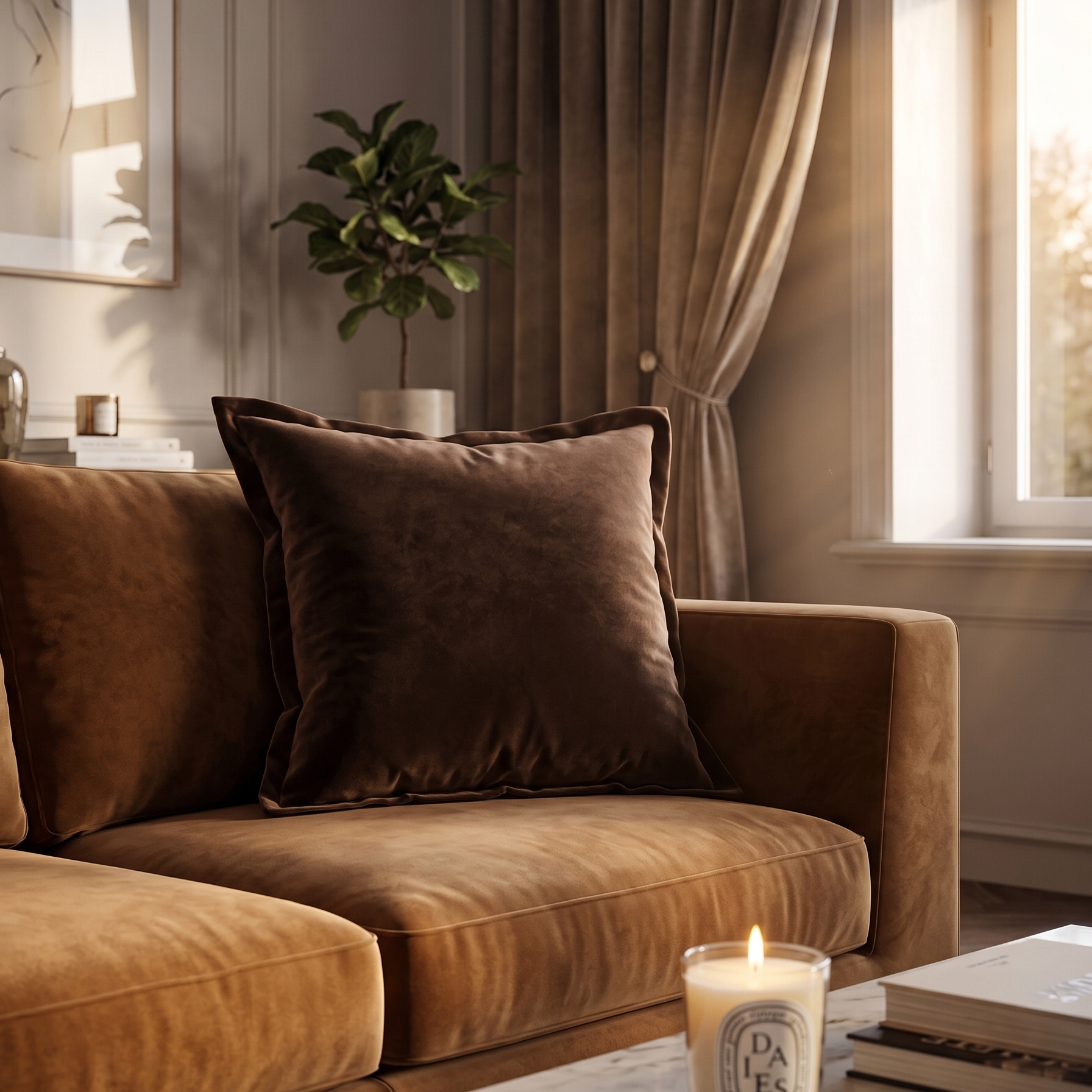 Cuscino Arredo Salotto in Velluto Marrone | Design Lusso