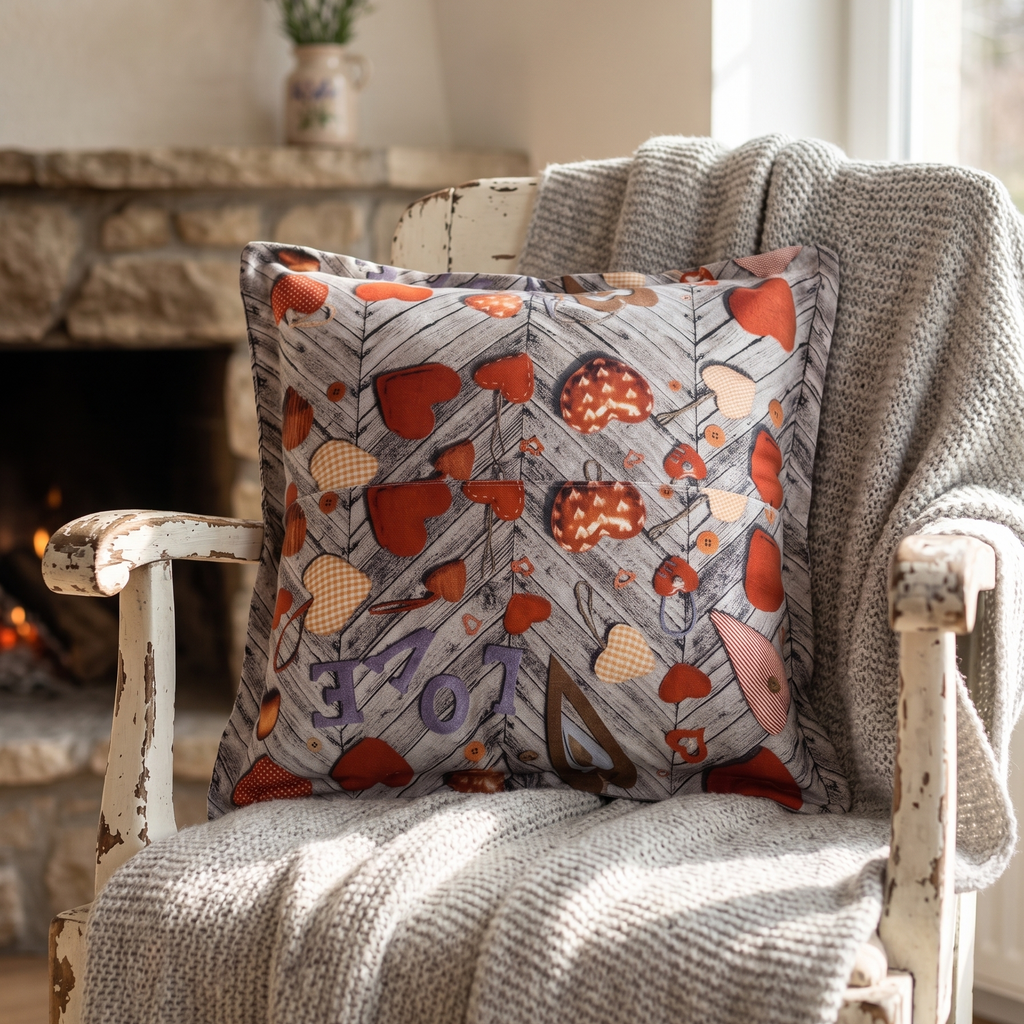 Cuscino Design Country Chic con Cuori | Dettagli di Stile per la Casa