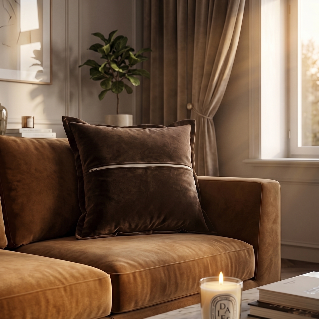 Cuscino Arredo Salotto in Velluto Marrone | Design Lusso