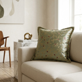 Cuscino d'Arredo in Seta e Jacquard Floreale – Verde Salvia e Oro